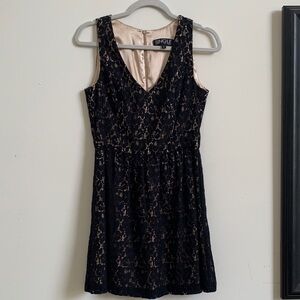 Single Black and Cream/Golden Lace Mini Dress